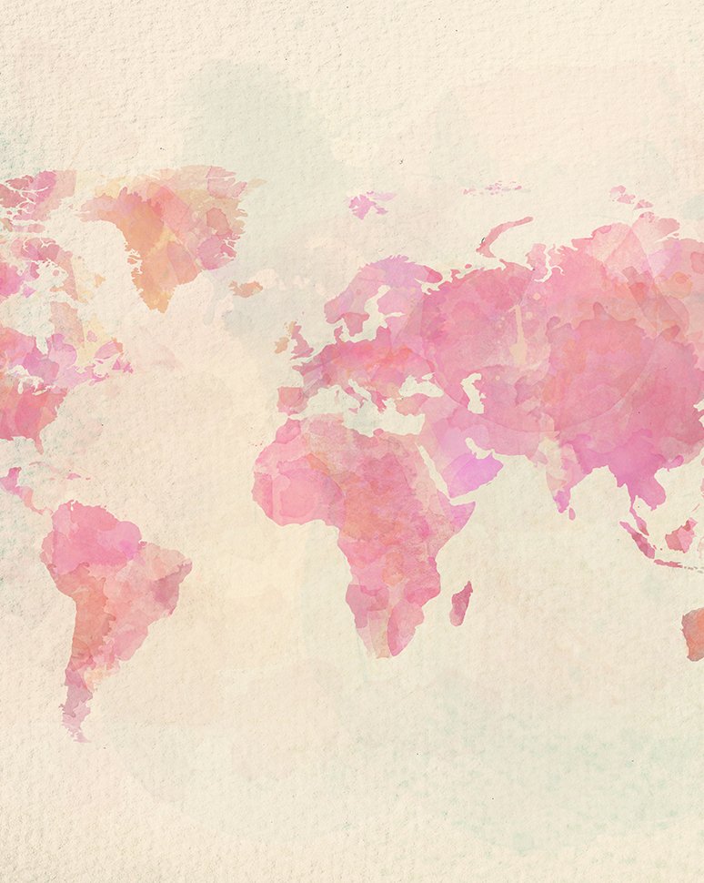 Carte du monde en rose pour les terres et beige pour les mers et océans