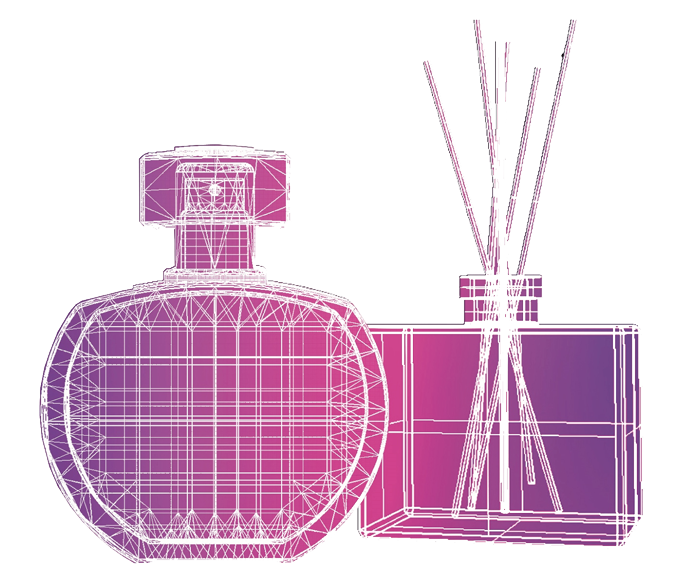 Compositon geometrique de deux flacons de parfum